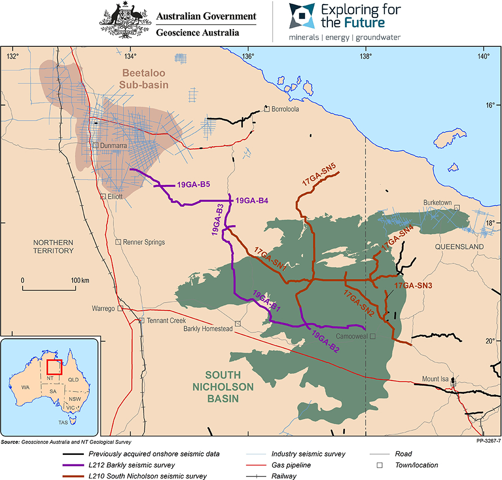 Map of the Barkly region showing the new Barkly Seismic and the older seismic surveys.