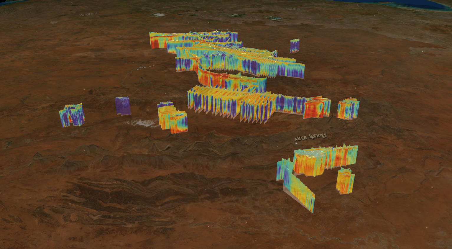 Southern Stuart Corridor AEM data highlights the variations of electrical conductivity in the subsurface geology.