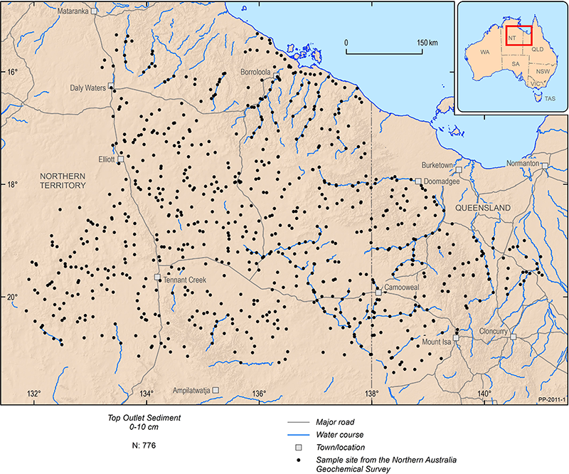 Locations of the Northern Australia Geochemical Survey sites in the Tennant CreekMount Isa region in Northern Territory and Queensland.