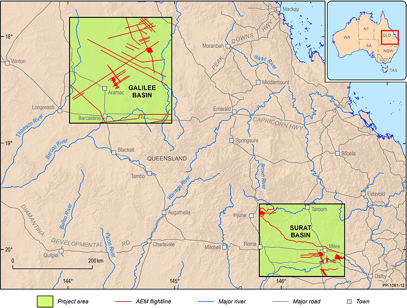 Surat-Galilee project area, showing location of airborne geophysical data acquisition