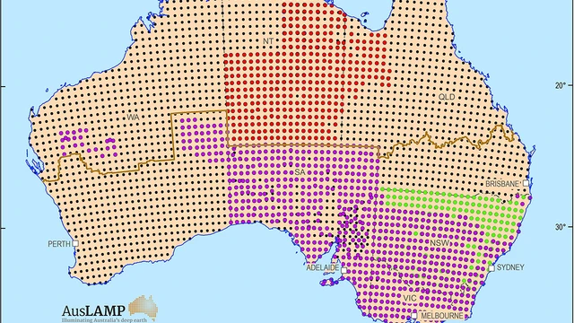 A map showing the locations of the magnetotelluric stations across Australia