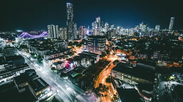 Aerial view of Brisbane at night