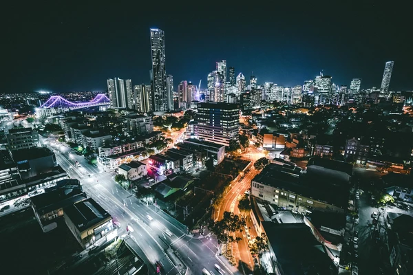 Aerial view of Brisbane at night