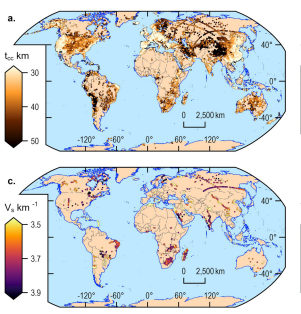 Constraints on continental crustal thickness and density structure